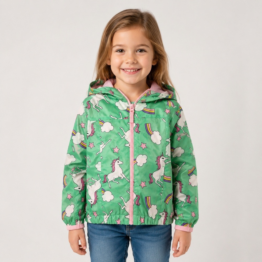 Extremely Me Windbreaker Jacket Unicorn Rainbow Size 4 Green